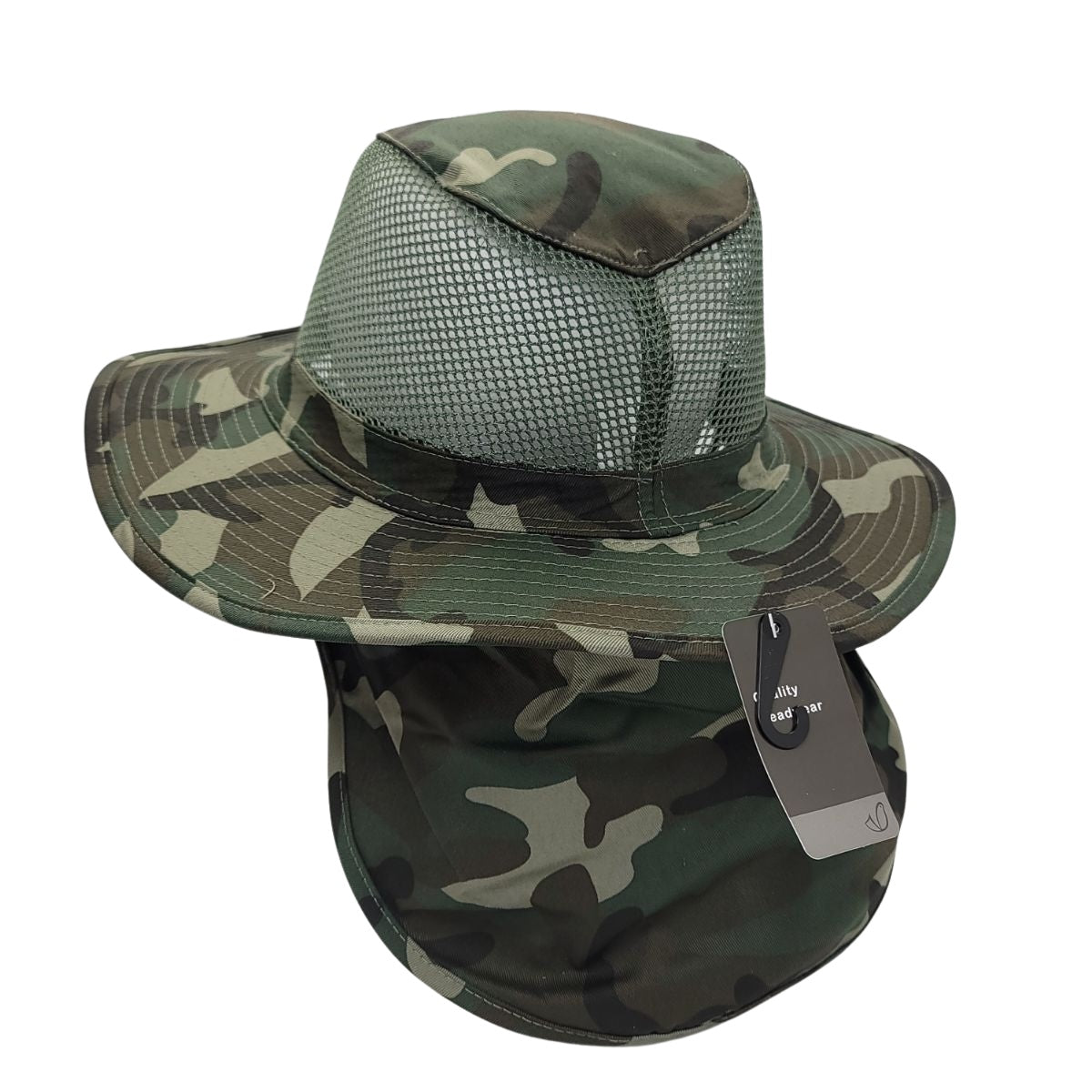 Safari Hat with Neck Cover, Mesh, Various Colours & Sizes Green Camo Dozen Special Summer Hat