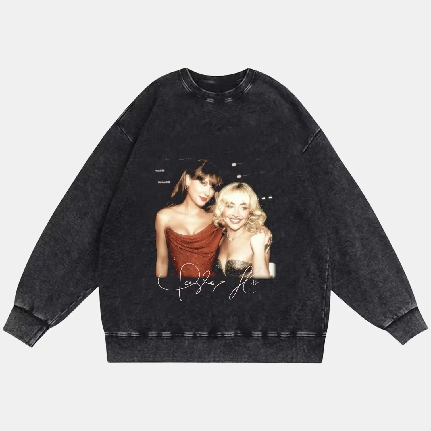 Music Icon Tee – Taylor & Sabrina Edition Black Sweatshirt MUSIC Music icon apparel Pop star concert tee sabrinacarpenter Swifties clothing Taylor Swift fan shirt Taylor Swift merch taylorswift Vintage band tee