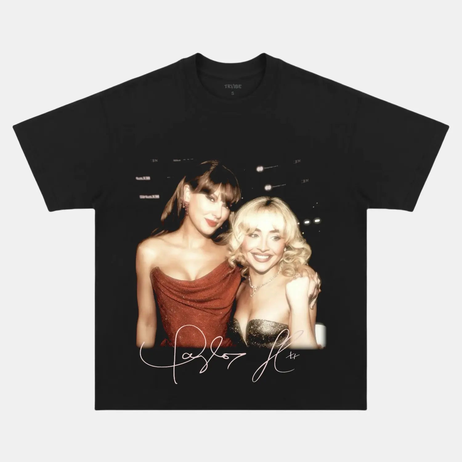 Music Icon Tee – Taylor & Sabrina Edition Black Tee MUSIC Music icon apparel Pop star concert tee sabrinacarpenter Swifties clothing Taylor Swift fan shirt Taylor Swift merch taylorswift Vintage band tee
