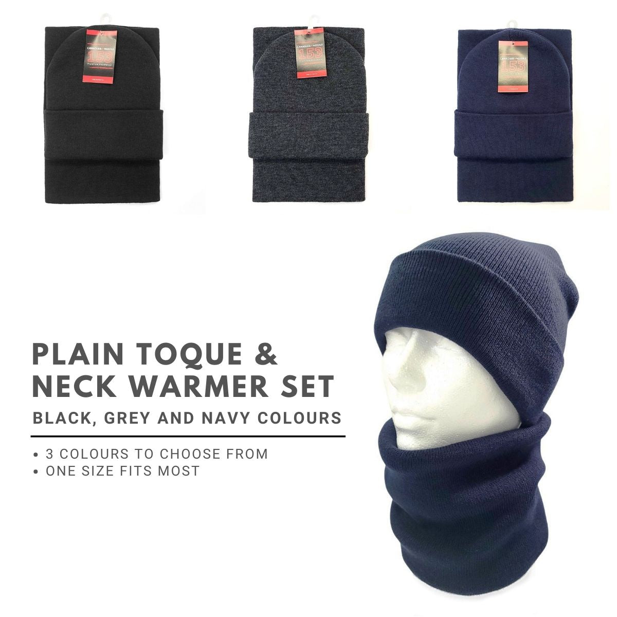 Plain Toque & Neck Warmer Set, Multi-Coloured