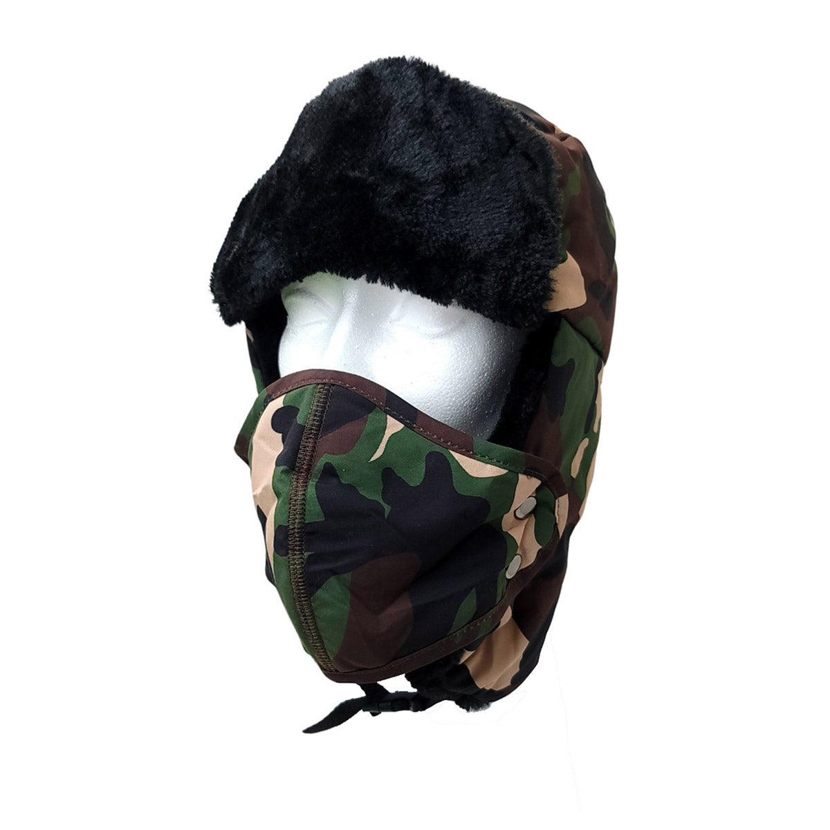 Trapper Hat- Short Fur with Detachable Mask - Multi-Coloured Green Camo OSFA Dozen Special Mix&Match