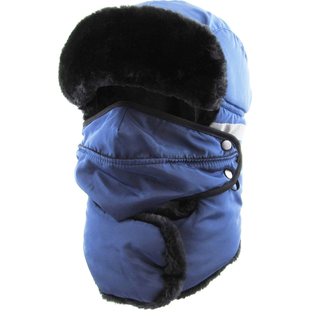 Trapper Hat - Heavy Duty with Mask & Neck Warmer, Reflective Strip - Multi-Coloured Blue OSFA