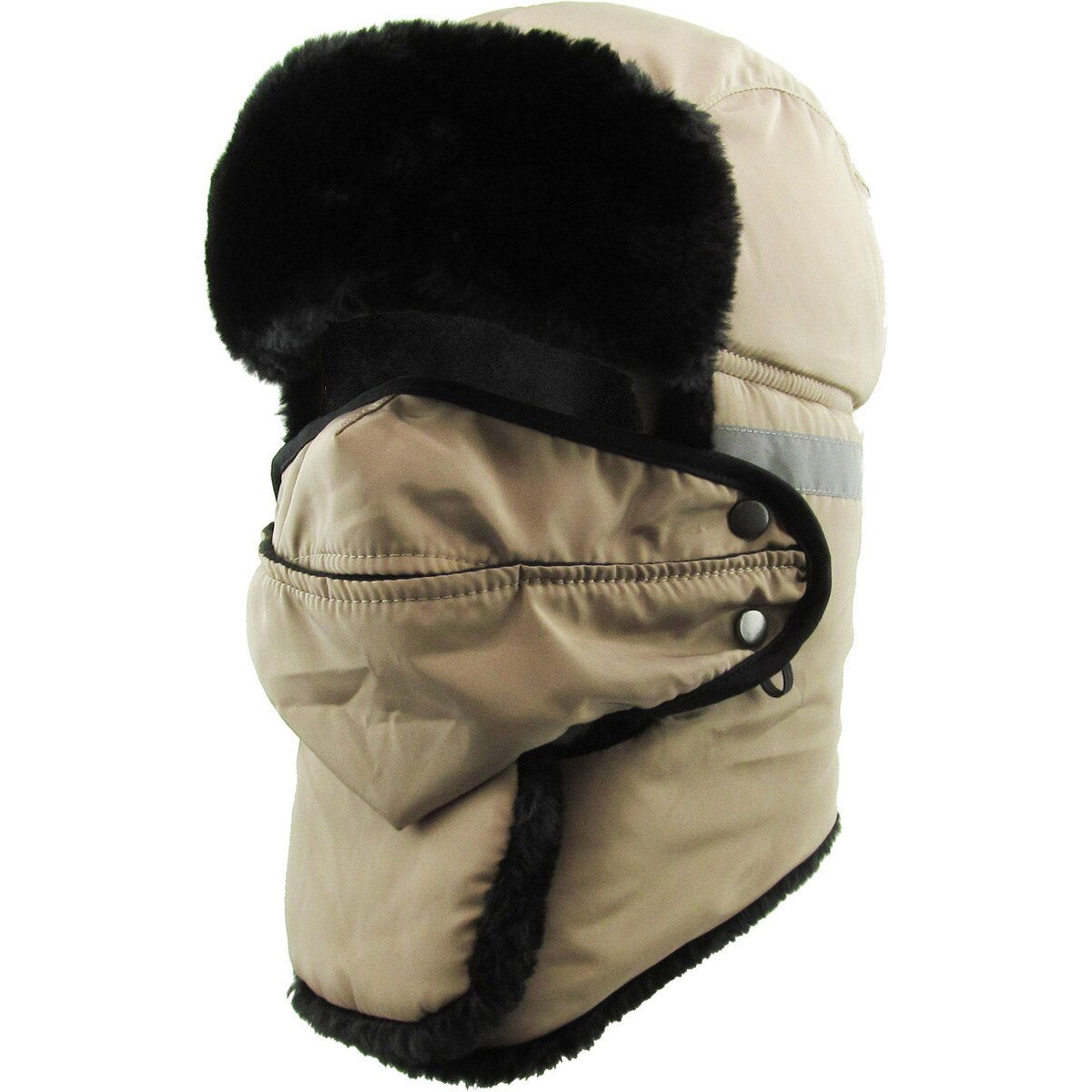 Trapper Hat - Heavy Duty with Mask & Neck Warmer, Reflective Strip - Multi-Coloured Khaki OSFA