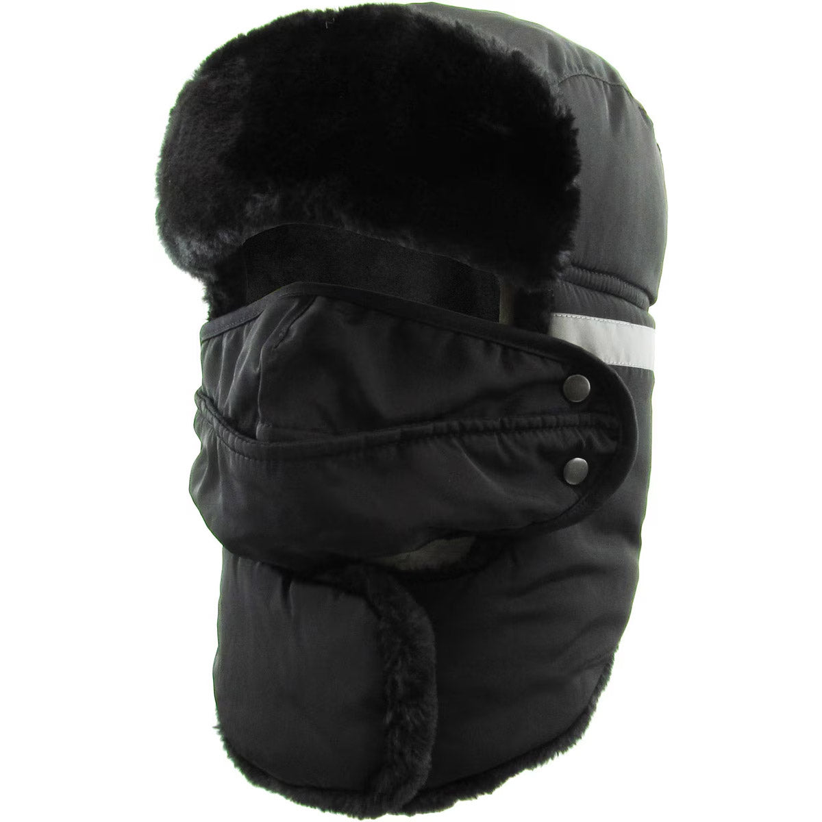 Trapper Hat - Heavy Duty with Mask & Neck Warmer, Reflective Strip - Multi-Coloured Black OSFA