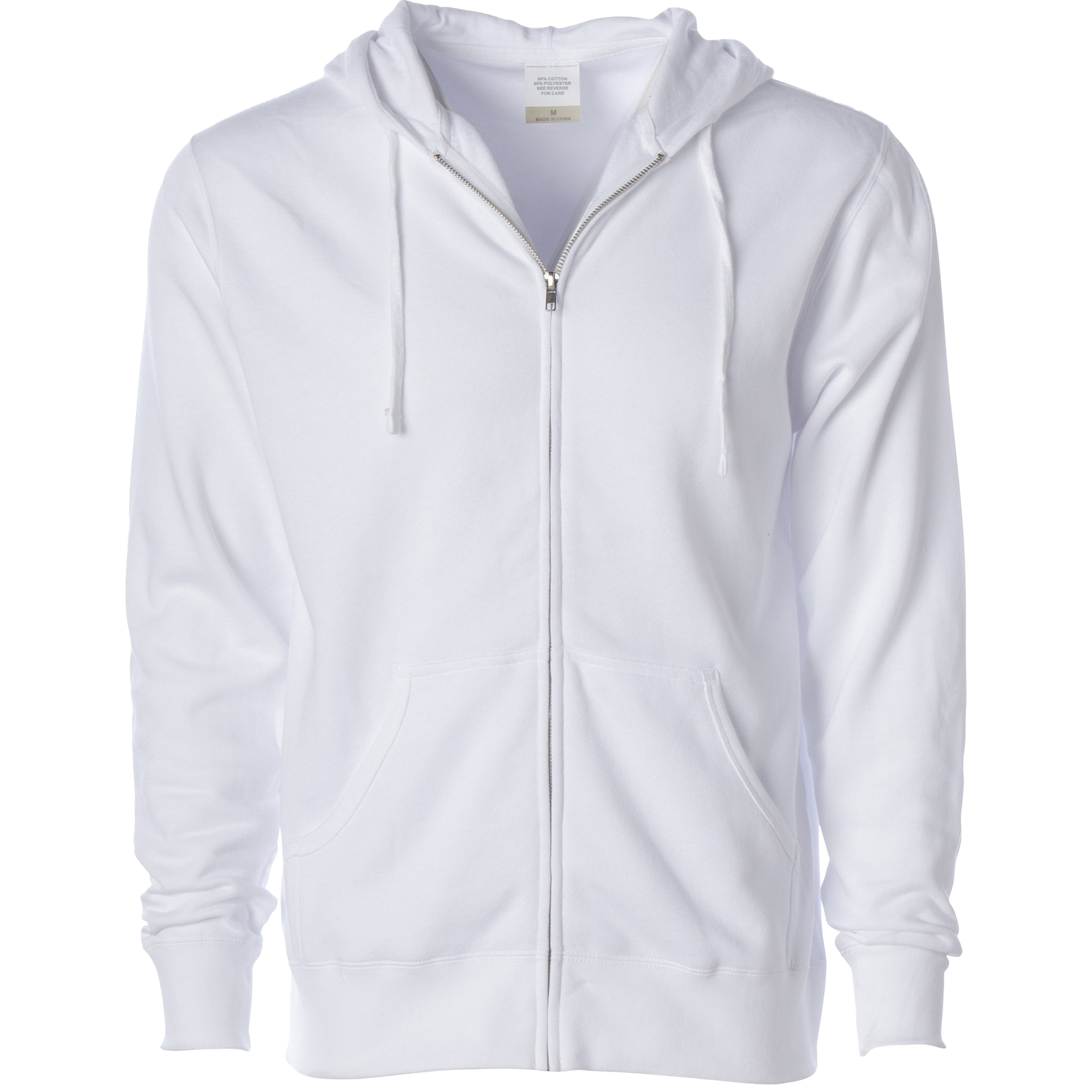 AFX4000Z - Lightweight Zip Hooded Sweatshirt White AFX AFX4000 BASIC FLEECE COTTON / POLYESTER INDEPENDENT Lightweight MEN REGULAR tearaway