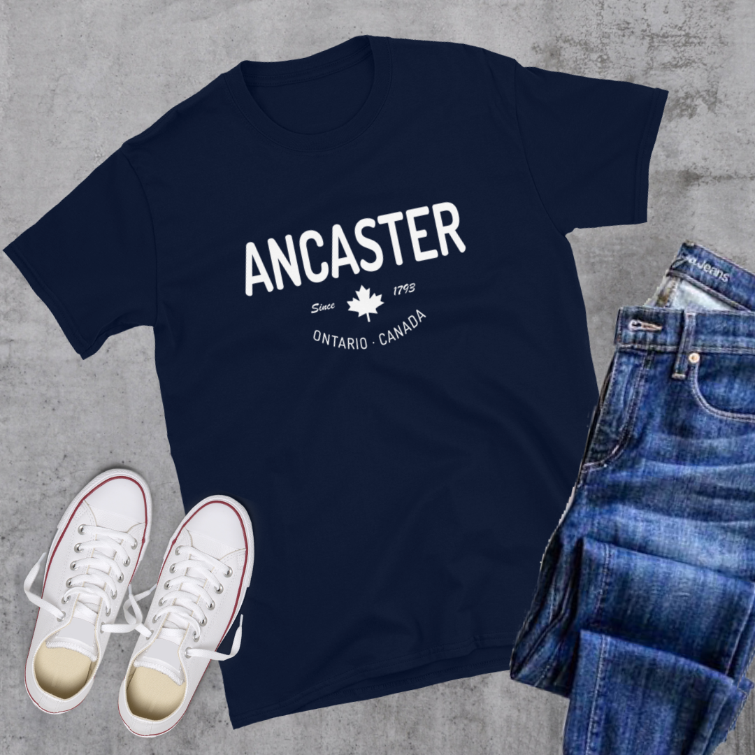 Ancaster since 1793 Tee - Toronto Embroidery Navy bulk orders canadian city apparel custom decoration custom embroidery custom shirts custom t-shirts embroidered shirts embroidery service fast turnaround professional embroidery tee shirts toronto embroidery