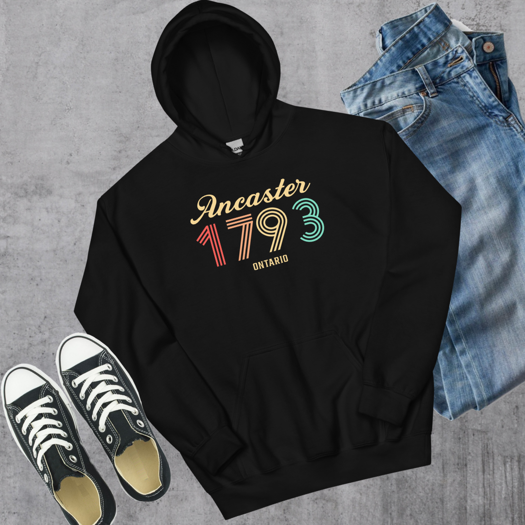 Ancaster Vintage Hoodie Black Canadian City Apparel