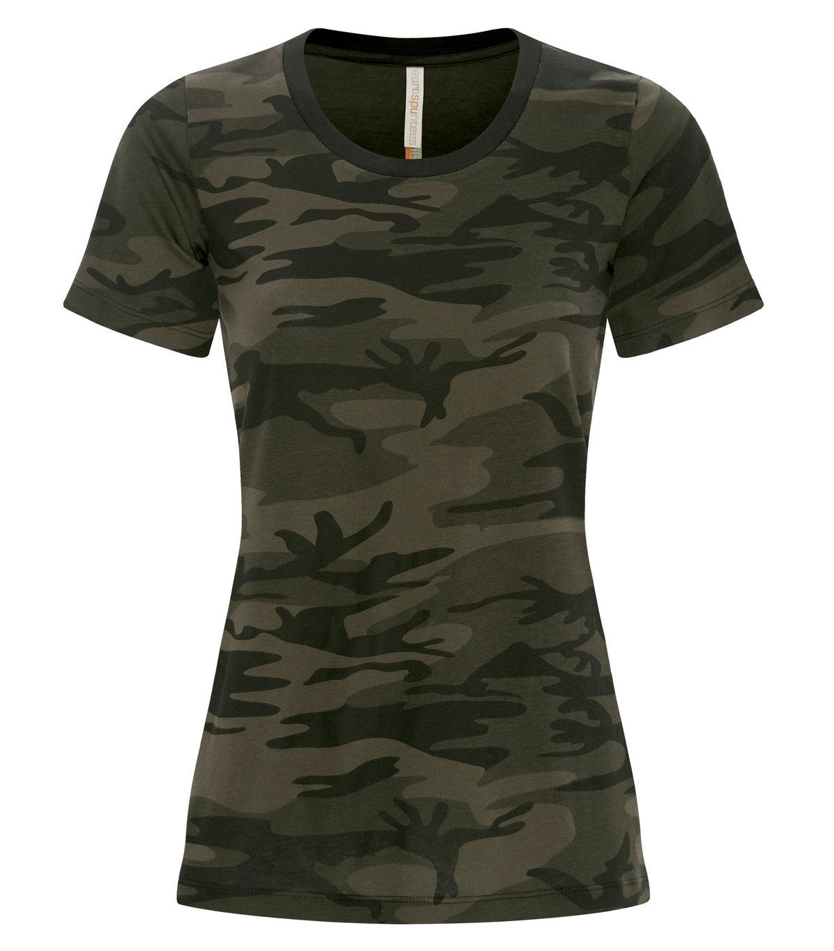 ATC EuroSpun ATC8000L, Eurospun Ring Spun Ladies' Tee, Black Camo