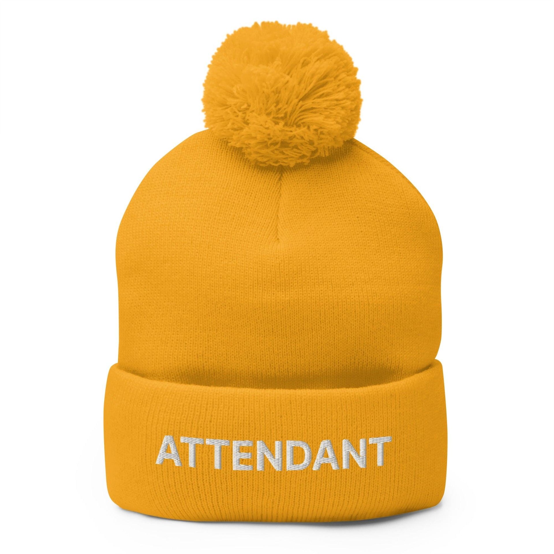 Attendant Uniform Embroidered Knit Pom Pom Beanie Gold Beanies Capital Crowns Work