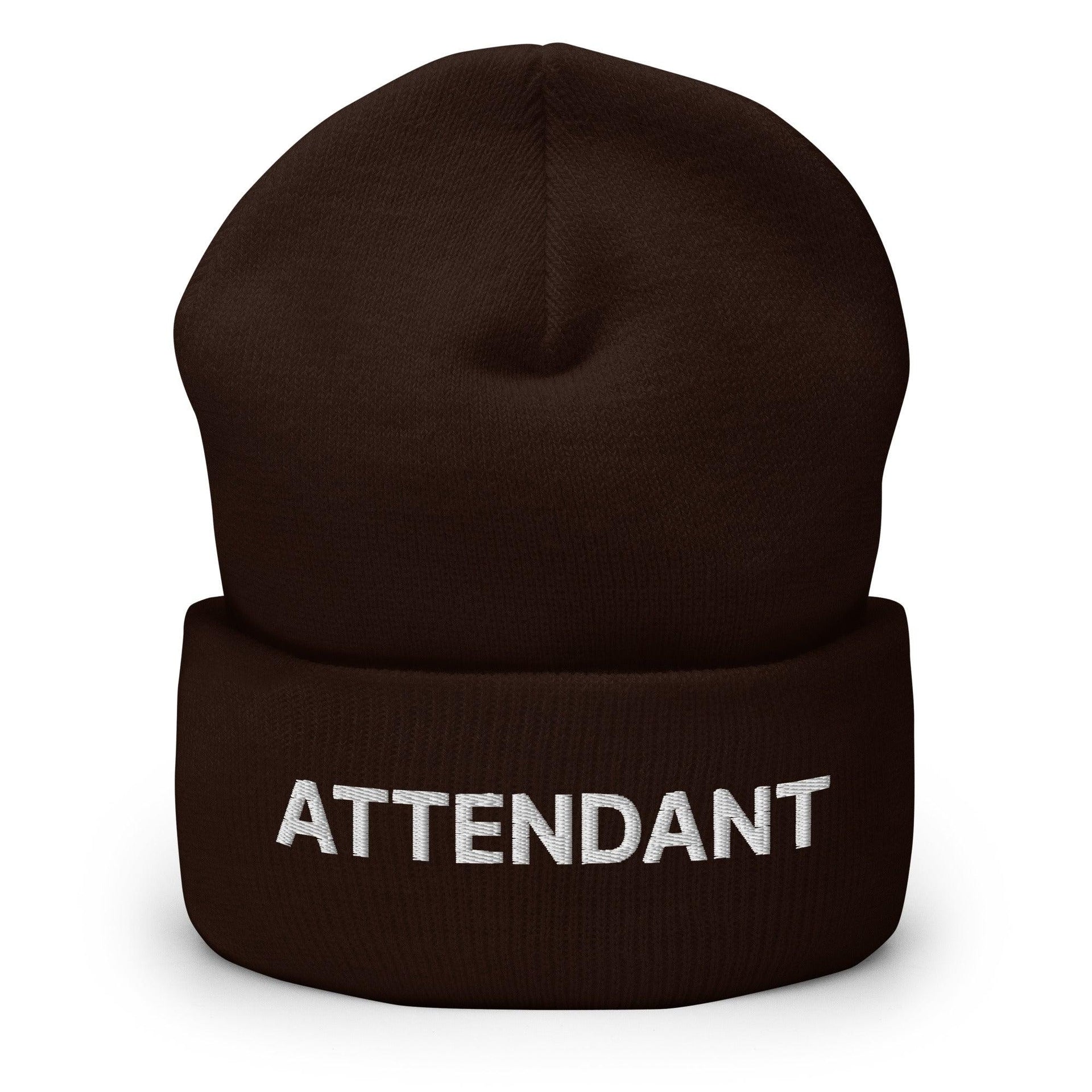 Attendant Uniform Work Embroidered Knit Cuffed Beanie Brown Beanies Capital Crowns Work
