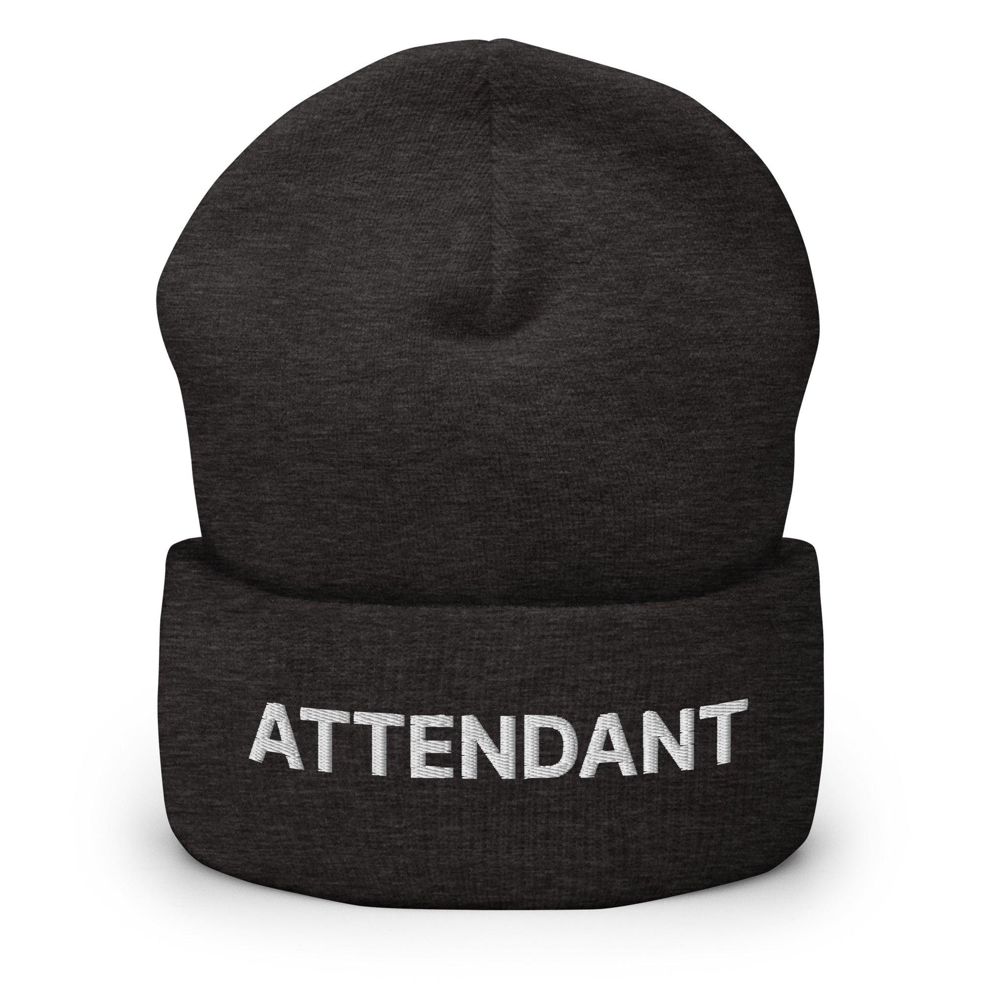 Attendant Uniform Work Embroidered Knit Cuffed Beanie Dark Grey Beanies Capital Crowns Work