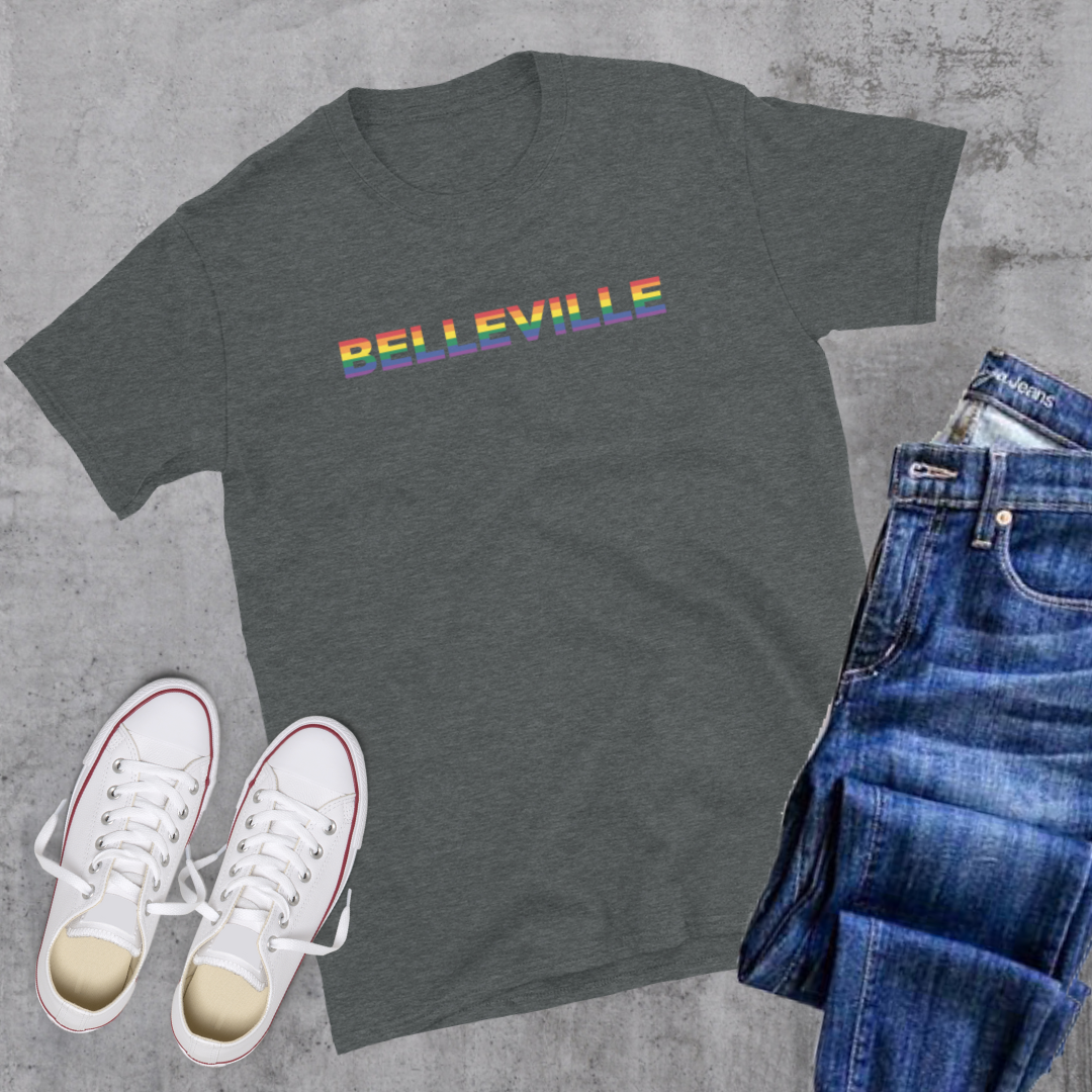 Belleville Pride Tee - Toronto Embroidery Dark Heather bulk orders canadian city apparel custom decoration custom embroidery custom shirts custom t-shirts embroidered shirts embroidery service fast turnaround professional embroidery tee shirts toronto embroidery