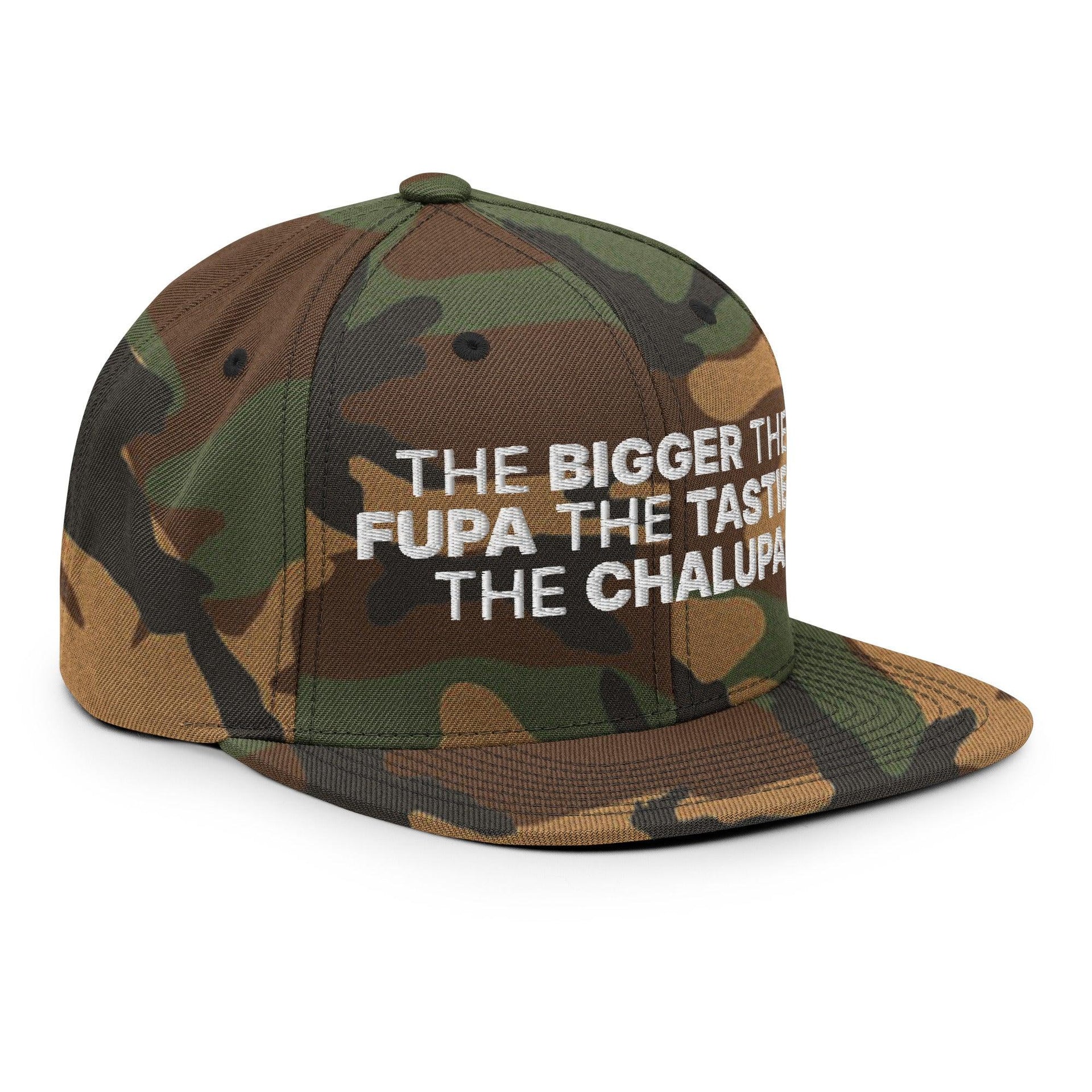 The Bigger the Fupa the Tastier the Chalupa Embroidered Flat Bill Brim Snapback Hat Capital Crowns Funny Snapback Hats