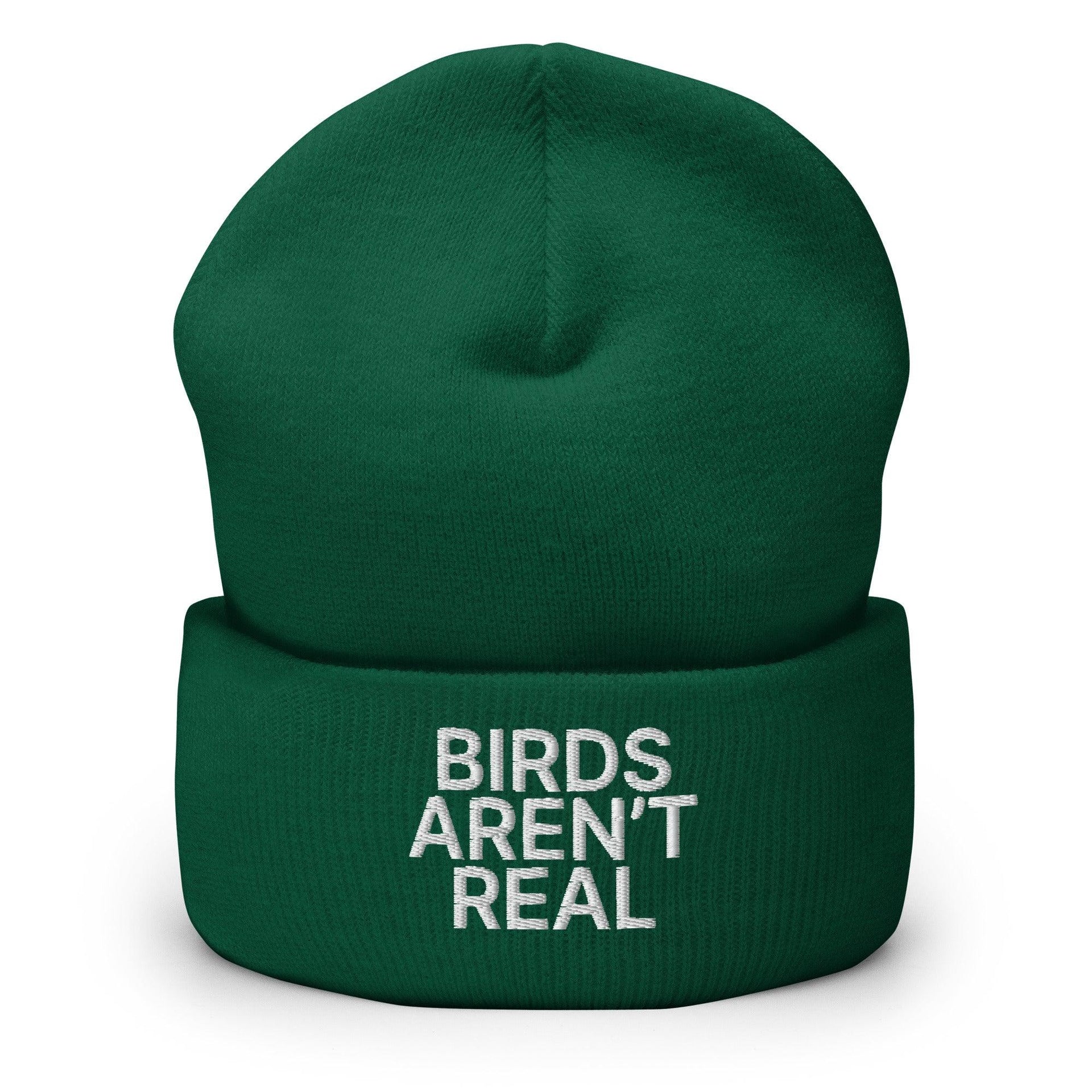 Birds Aren't Real Embroidered Knit Cuffed Beanie - Toronto Embroidery Spruce beanies bulk orders capital crowns cold weather custom beanies custom decoration custom embroidery embroidered beanies embroidery service fast turnaround funny professional embroidery toronto embroidery winter wear