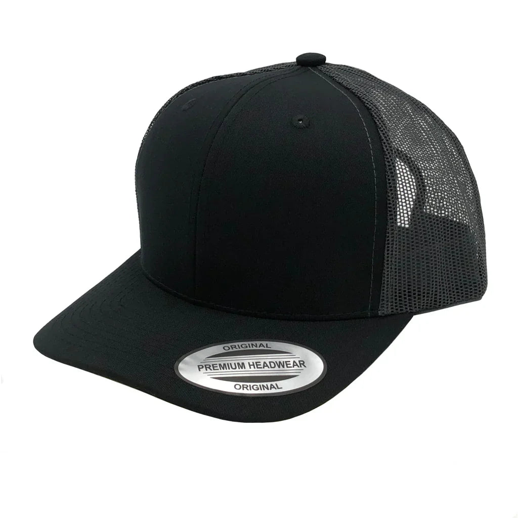 GNV-6606T - Premium Trucker Mesh Cap Black Dark grey ONE SIZE 6 PANELS CAP COTTON / POLYESTER CURVE headwear MESH mid profile nissi caps SNAPBACK STRUCTURED TRUCKER MESH UNISEX