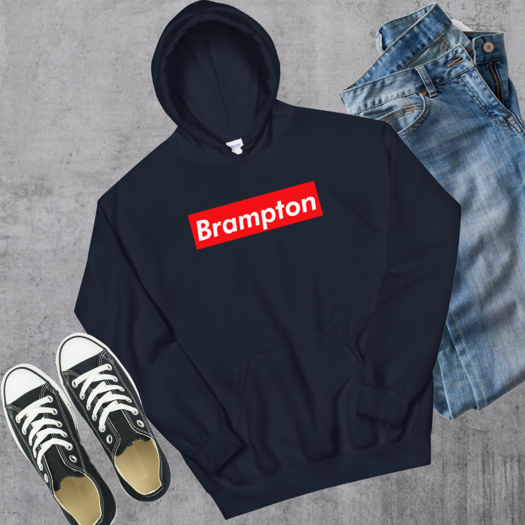 Brampton Supreme'd Hoodie - Toronto Embroidery Navy bulk orders canadian city apparel custom decoration custom embroidery custom hoodies embroidered hoodies embroidery service fast turnaround professional embroidery pullover sweatshirts toronto embroidery