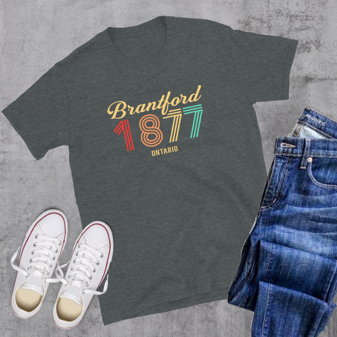 Brantford Vintage Tee - Toronto Embroidery Dark Heather bulk orders canadian city apparel custom decoration custom embroidery custom shirts custom t-shirts embroidered shirts embroidery service fast turnaround professional embroidery tee shirts toronto embroidery