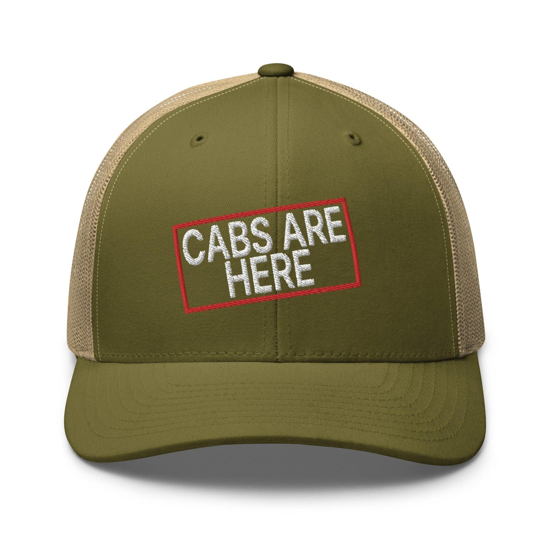 Cabs Are Here Retro Trucker Hat Moss Khaki Capital Crowns Funny Snapback Hats Trucker Hats
