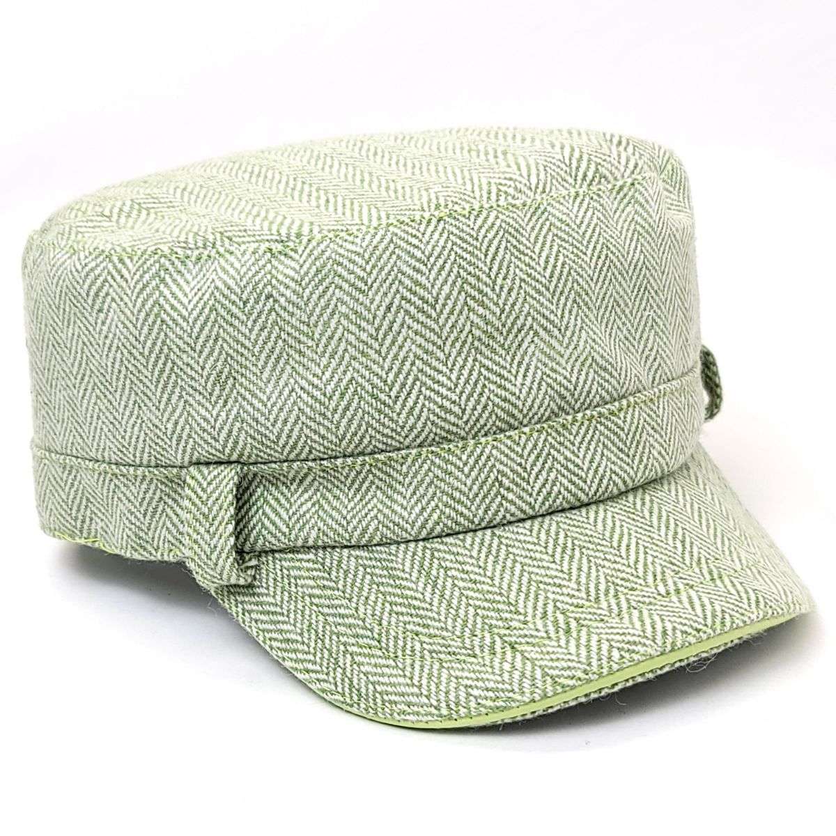 Cadet Cap - Herringbone, Belt Loops, Green & Sky Blue Green OSFA Military Cap