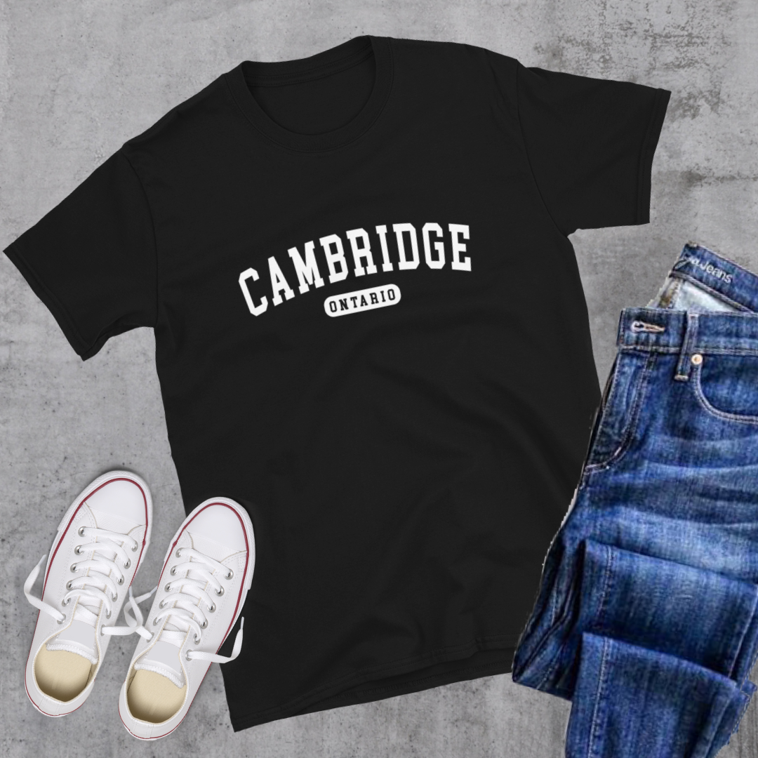 Cambridge ON College Tee Black Cambridge ON Canadian City Apparel