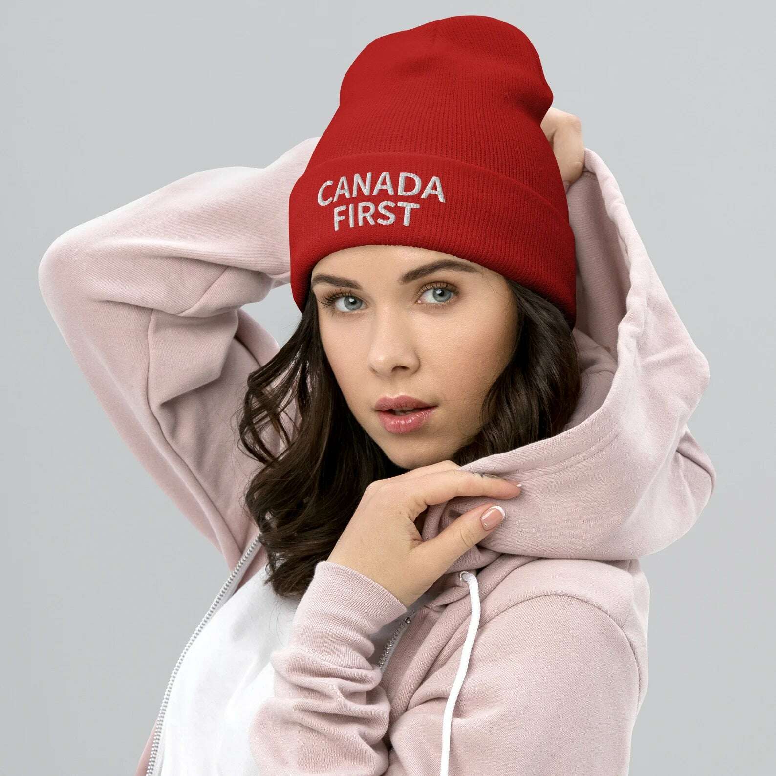 Canada First Beanie - Premium Acrylic Roll Cuff Beanie with Embroidered Design Canada Beanie Canada First Beanie Embroidered Beanie Premium Acrylic Beanie Roll Cuff Beanie Stylish Beanie Warm Knit Hat Winter Hat