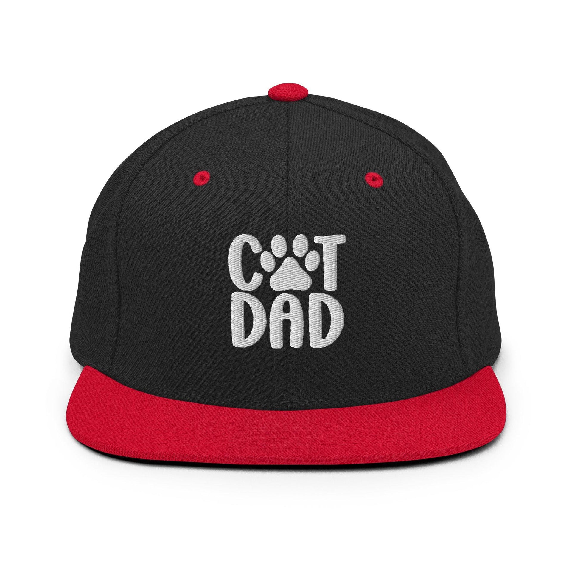 Cat Dad Embroidered Flat Bill Brim Snapback Hat Black Red Capital Crowns Funny Snapback Hats
