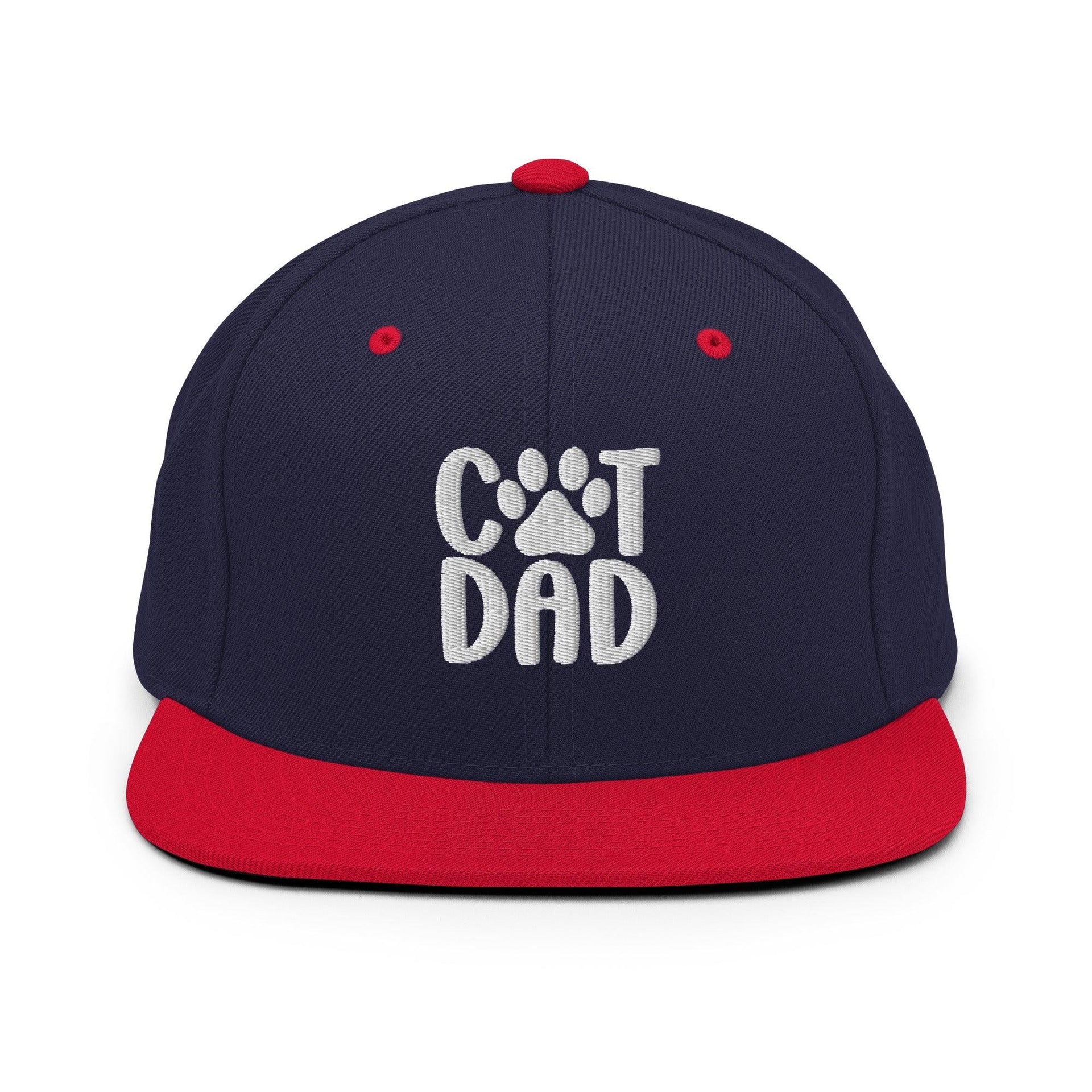 Cat Dad Embroidered Flat Bill Brim Snapback Hat Navy Red Capital Crowns Funny Snapback Hats