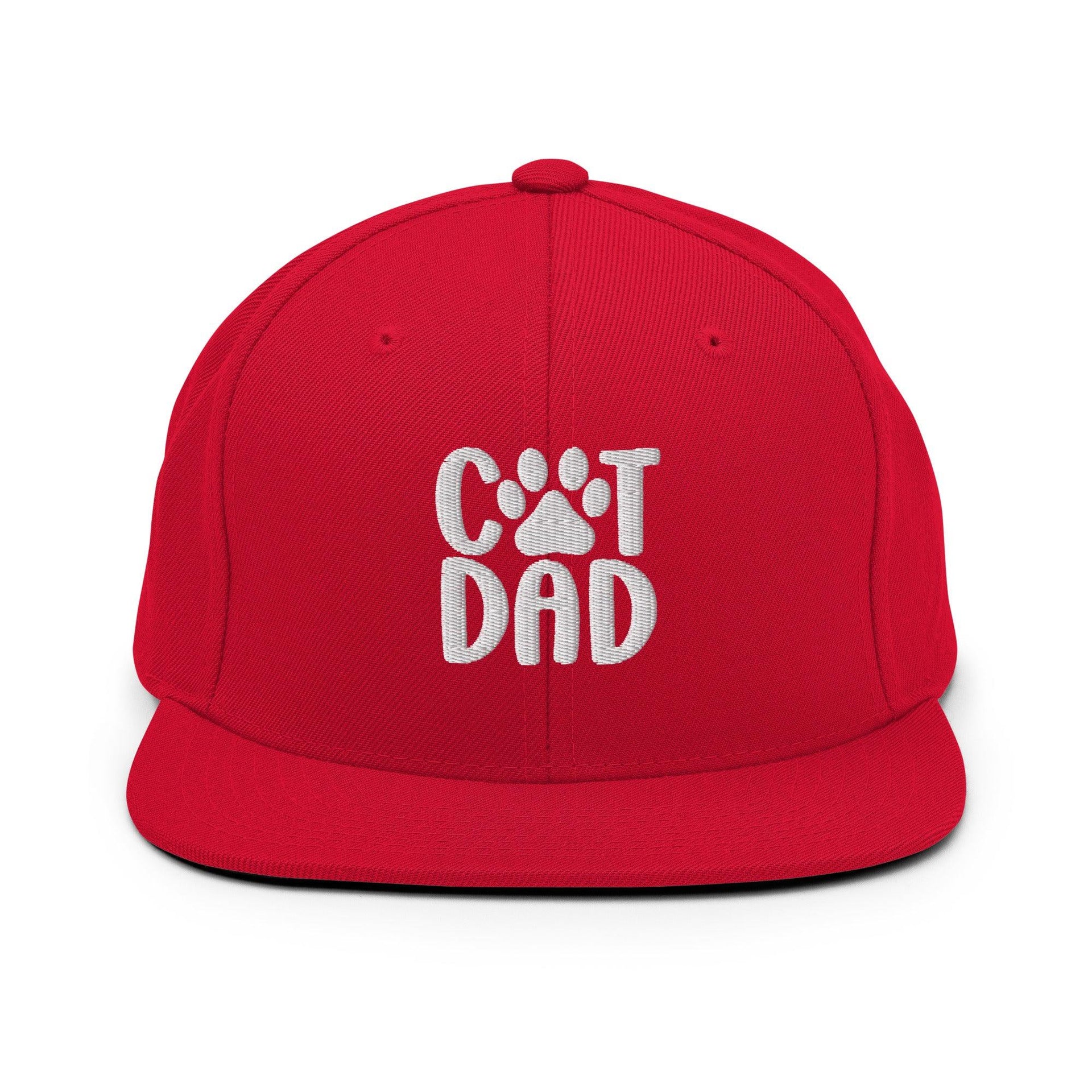 Cat Dad Embroidered Flat Bill Brim Snapback Hat Red Capital Crowns Funny Snapback Hats