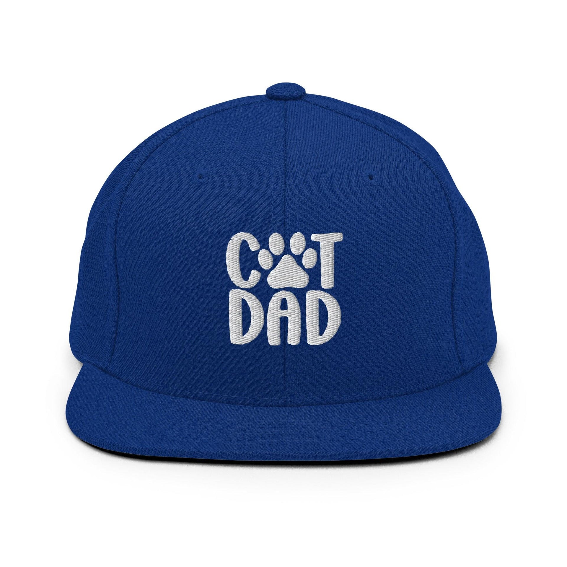 Cat Dad Embroidered Flat Bill Brim Snapback Hat Royal Blue Capital Crowns Funny Snapback Hats