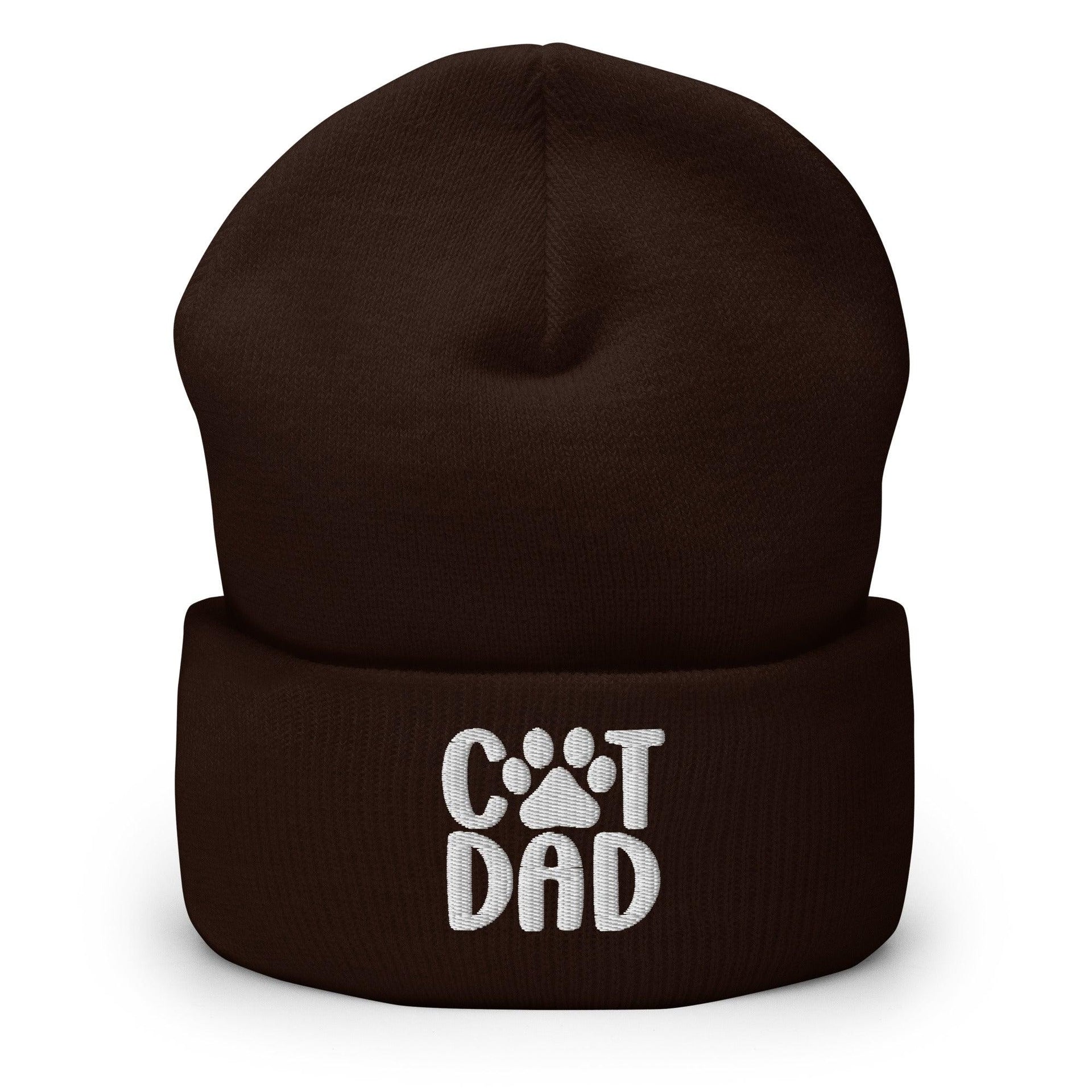 Cat Dad Embroidered Knit Cuffed Beanie Brown Beanies Capital Crowns Funny