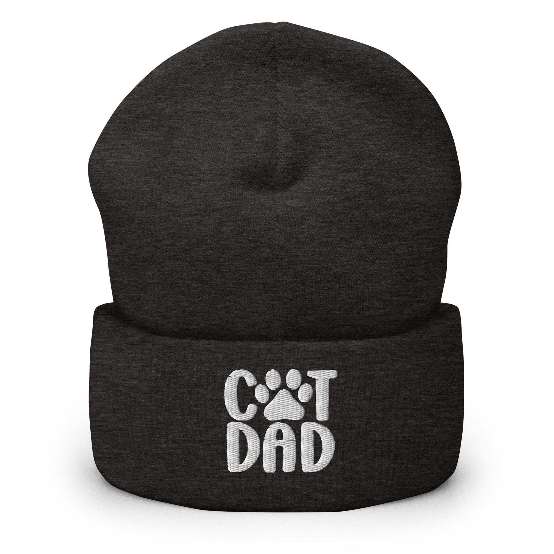 Cat Dad Embroidered Knit Cuffed Beanie Dark Grey Beanies Capital Crowns Funny