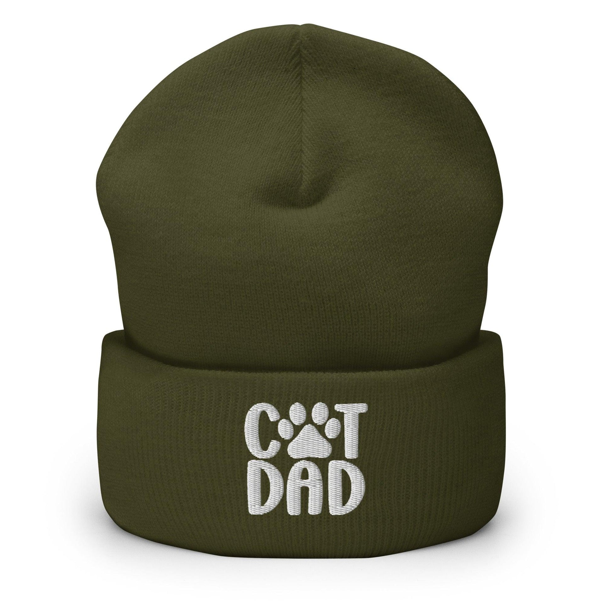 Cat Dad Embroidered Knit Cuffed Beanie Olive Beanies Capital Crowns Funny