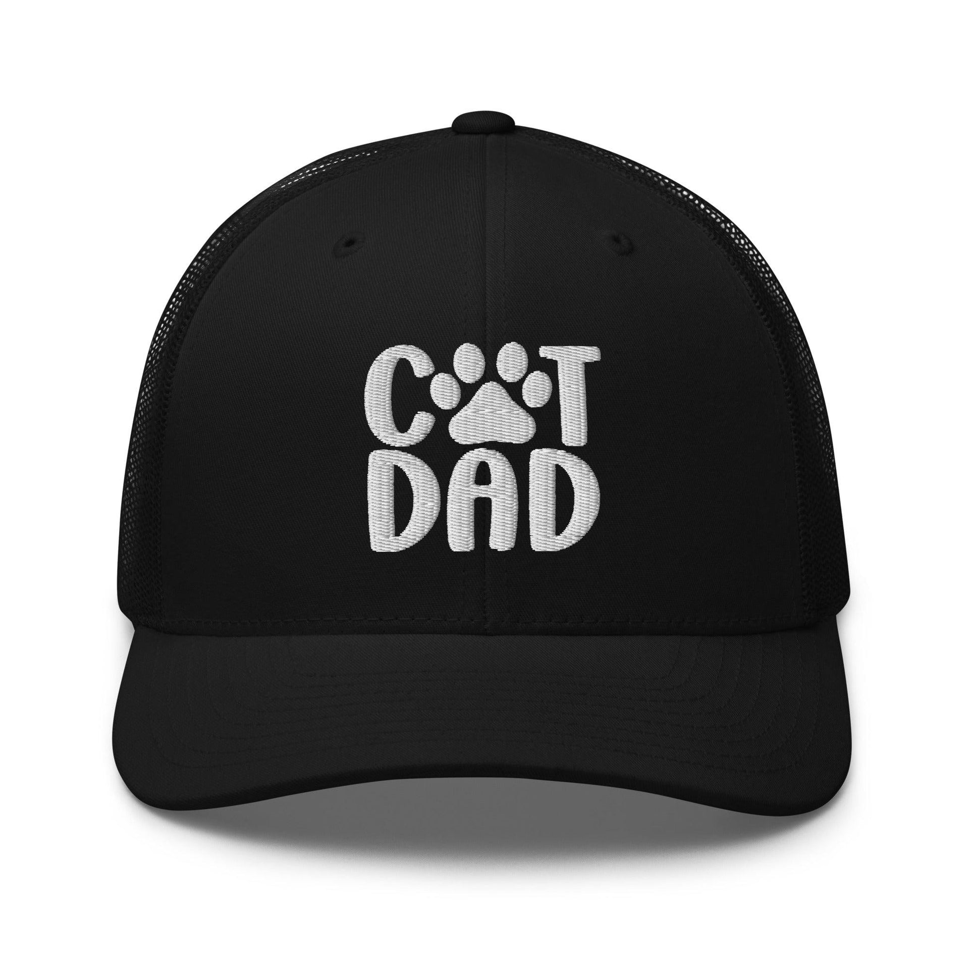 Cat Dad Embroidered Mesh Trucker Hat Black Capital Crowns Funny Trucker Hats