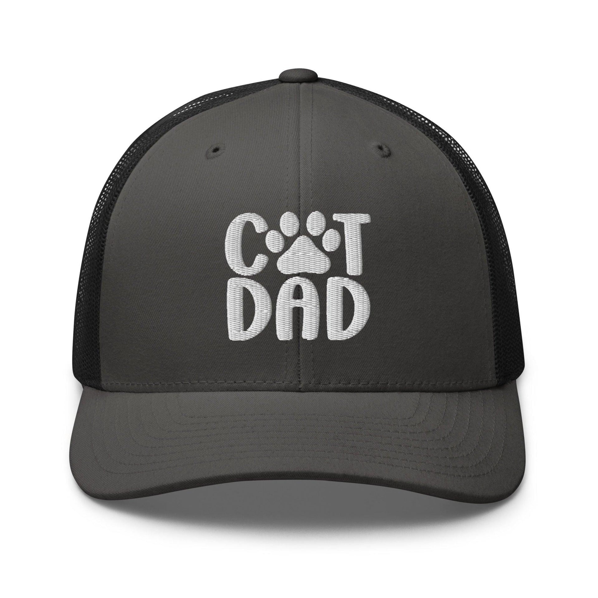 Cat Dad Embroidered Mesh Trucker Hat Charcoal Black Capital Crowns Funny Trucker Hats