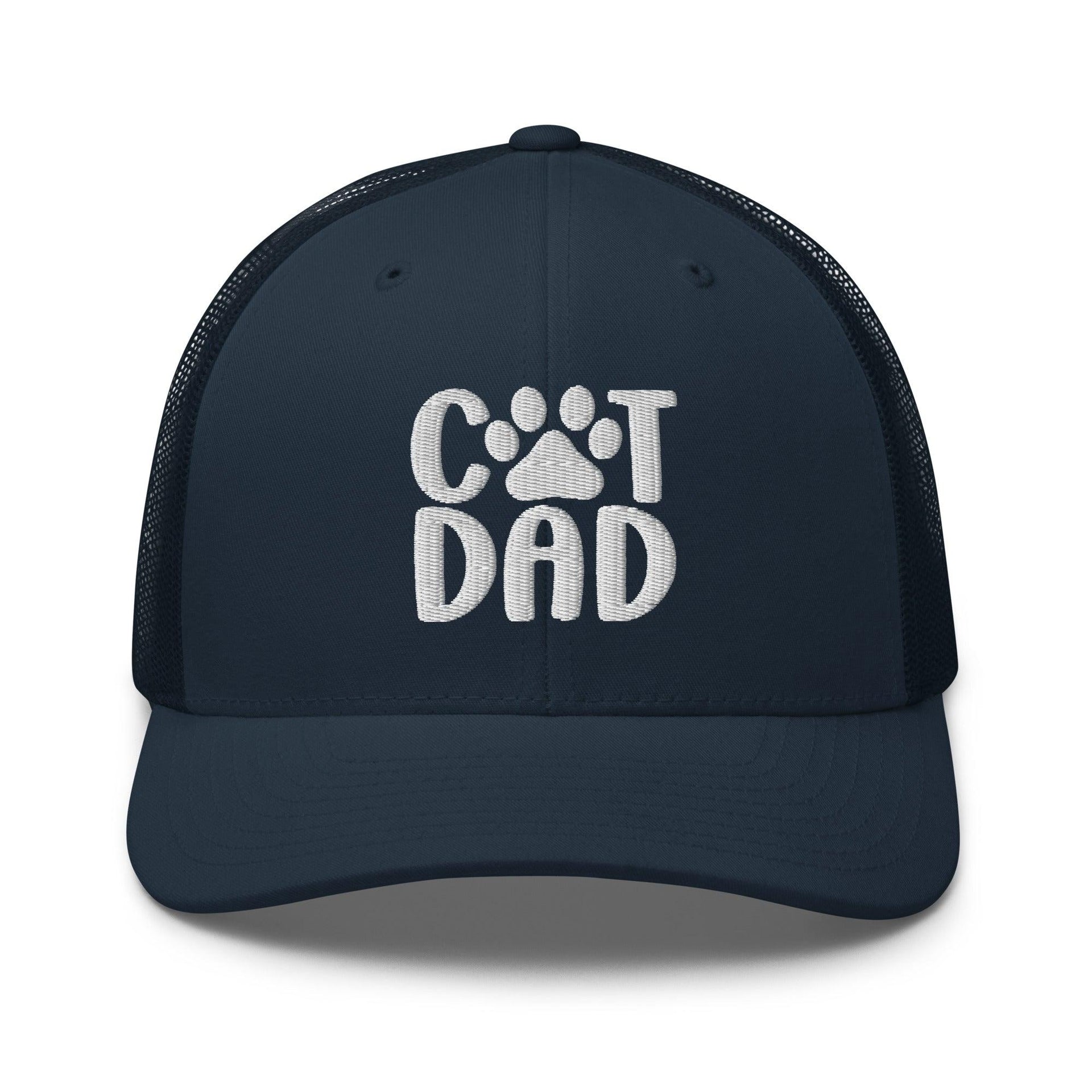 Cat Dad Embroidered Mesh Trucker Hat Navy Capital Crowns Funny Trucker Hats
