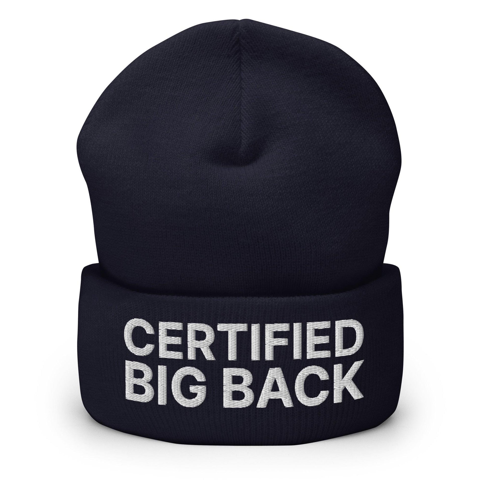 Certified Big Back Embroidered Knit Cuffed Beanie Navy Beanies Capital Crowns Funny