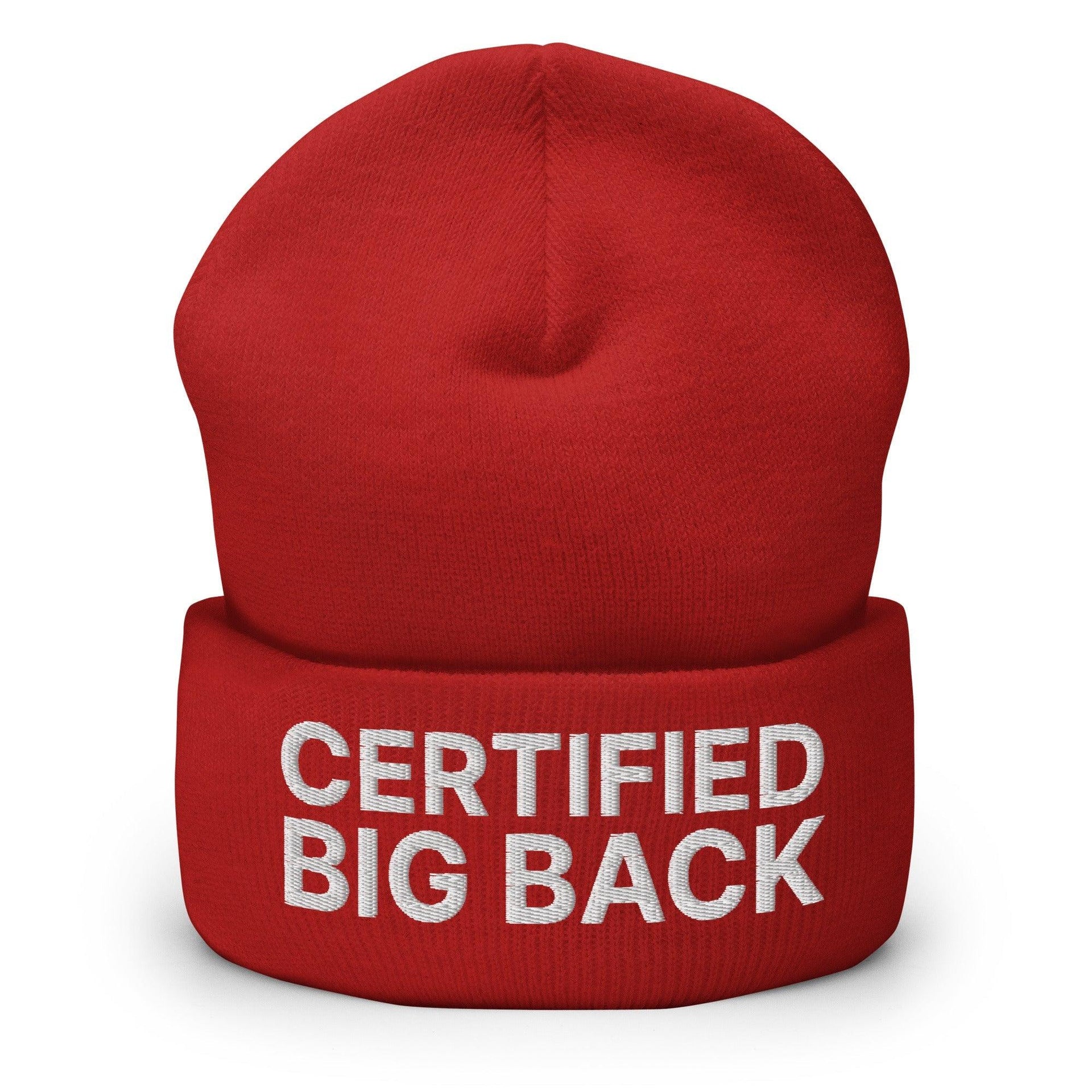 Certified Big Back Embroidered Knit Cuffed Beanie Red Beanies Capital Crowns Funny