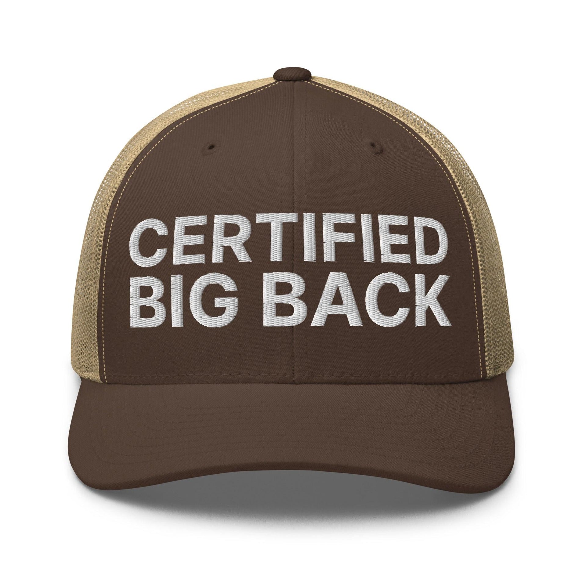 Certified Big Back Embroidered Mesh Trucker Hat Brown Khaki Capital Crowns Funny Trucker Hats