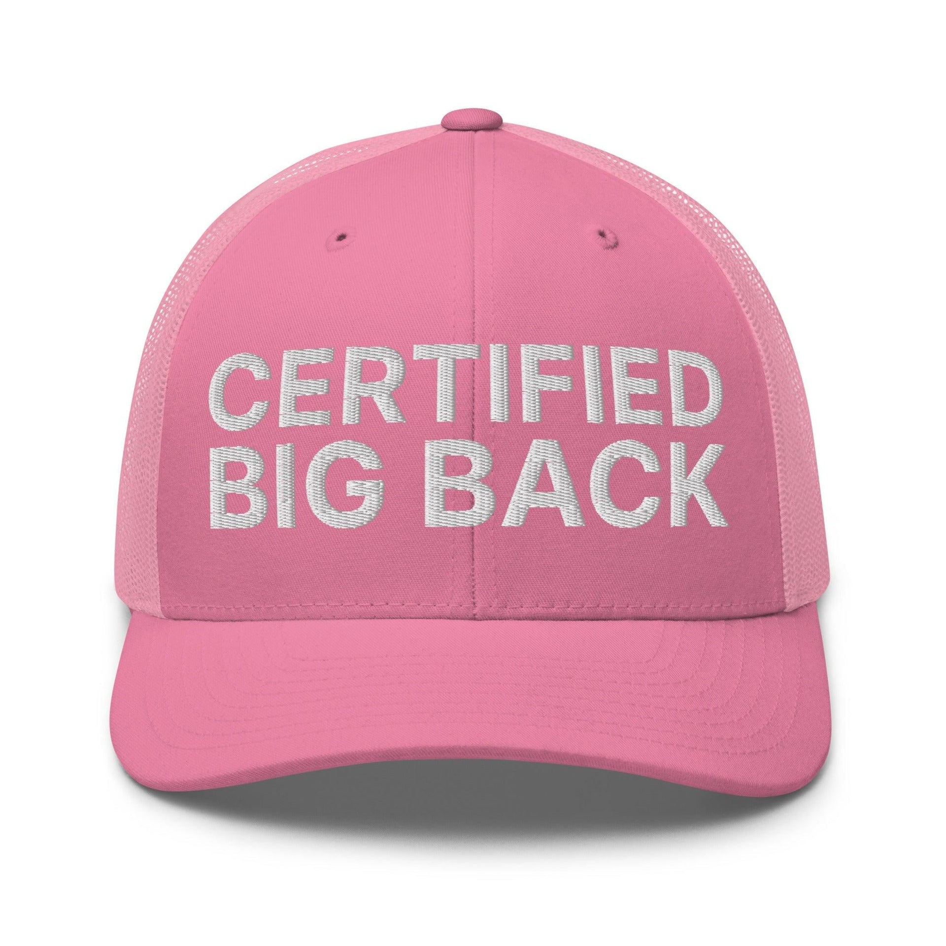 Certified Big Back Embroidered Mesh Trucker Hat Pink Capital Crowns Funny Trucker Hats
