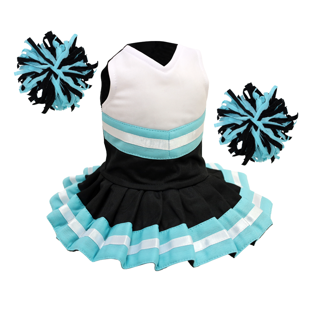 Cheerleader Outfit Black & White body with Teal trim #90016TB cheerleader embroidable Whatzupwiththat! Bearwear