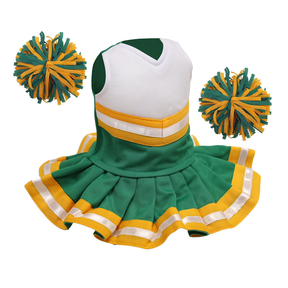 Cheerleader Outfit Green and White body with Gold trim #90012GG cheerleader embroidable Whatzupwiththat! Bearwear