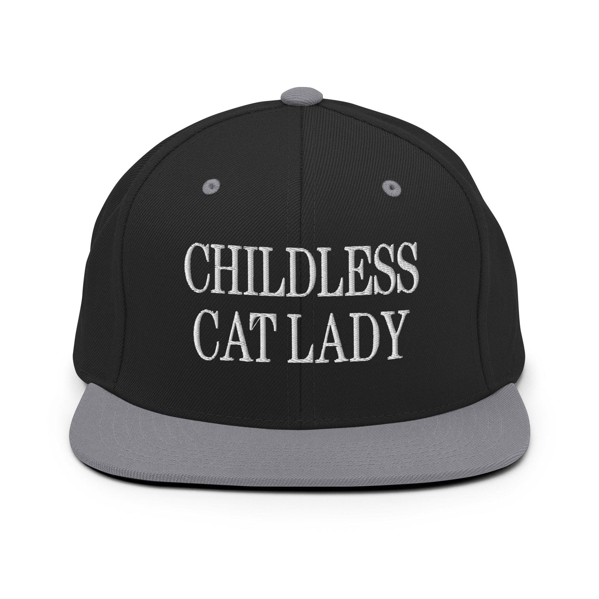 Childless Cat Lady Flat Bill Brim Snapback Hat Black Silver Capital Crowns Liberal Snapback Hats