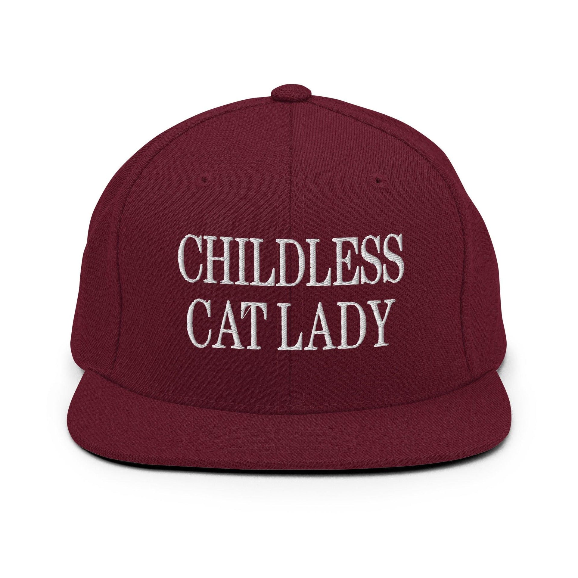 Childless Cat Lady Flat Bill Brim Snapback Hat Maroon Capital Crowns Liberal Snapback Hats