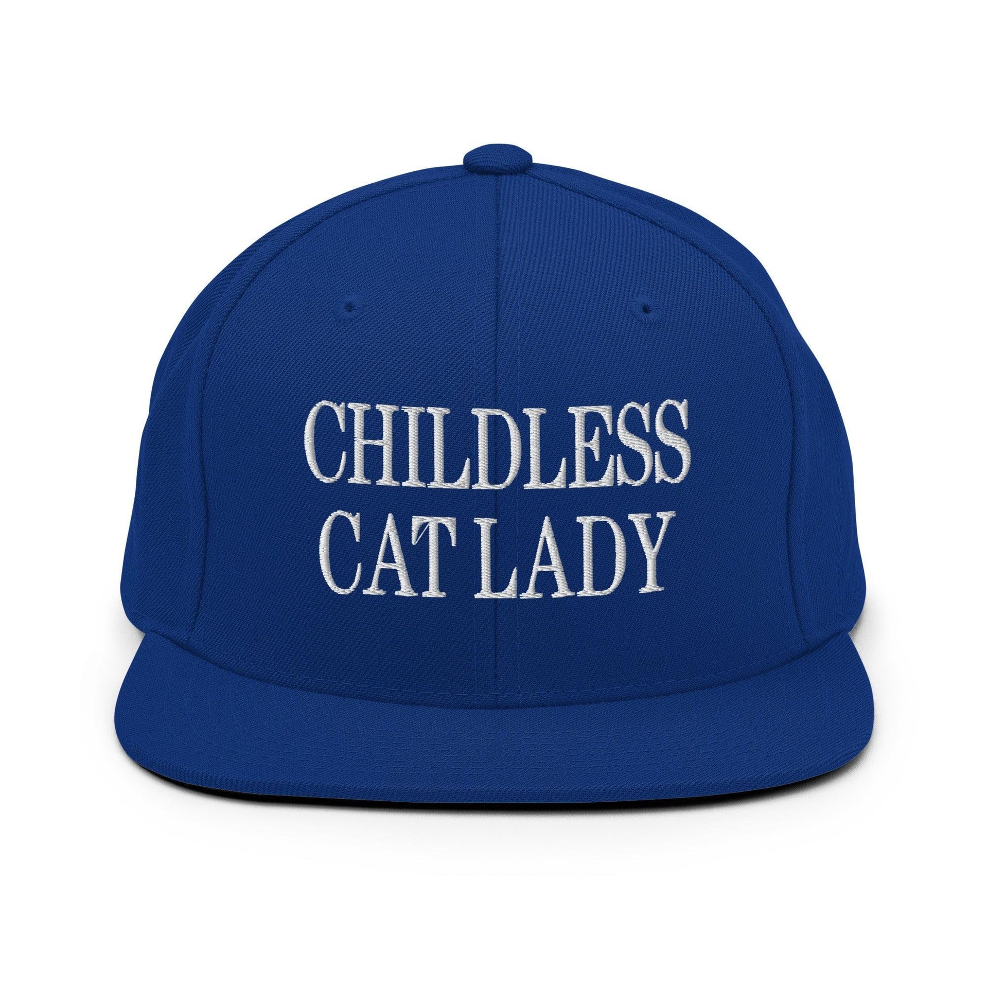 Childless Cat Lady Flat Bill Brim Snapback Hat Royal Blue Capital Crowns Liberal Snapback Hats