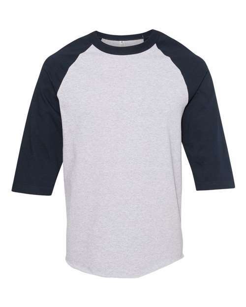Classic Raglan Three-Quarter Sleeve T-Shirt - Timeless Style and Comfort Athletic Heather Navy classic raglan t-shirt comfortable casual wear three-quarter sleeve shirt timeless style tee