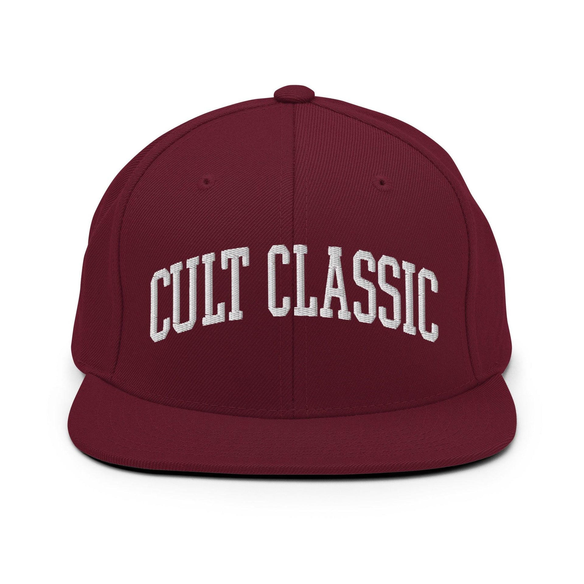Cult Classic Embroidered Flat Bill Brim Snapback Hat Maroon Capital Crowns Funny Snapback Hats