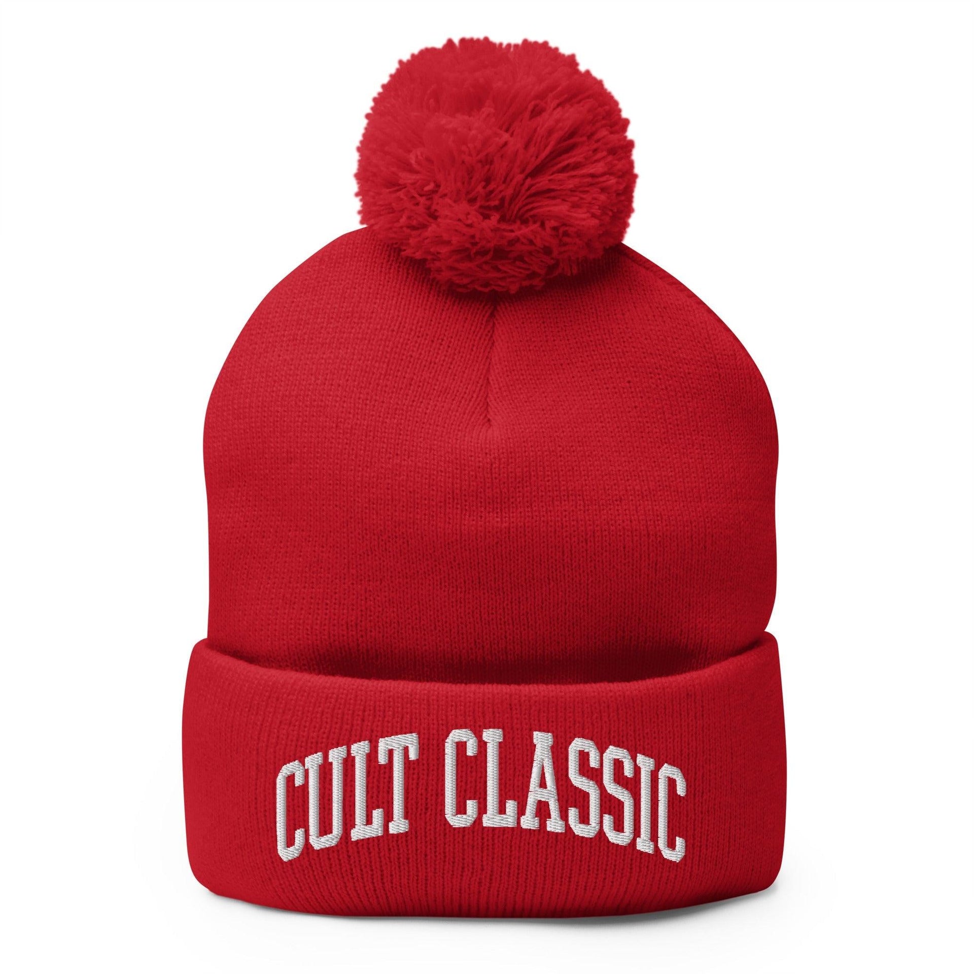 Cult Classic Embroidered Knit Pom Pom Beanie Red Beanies Capital Crowns Funny