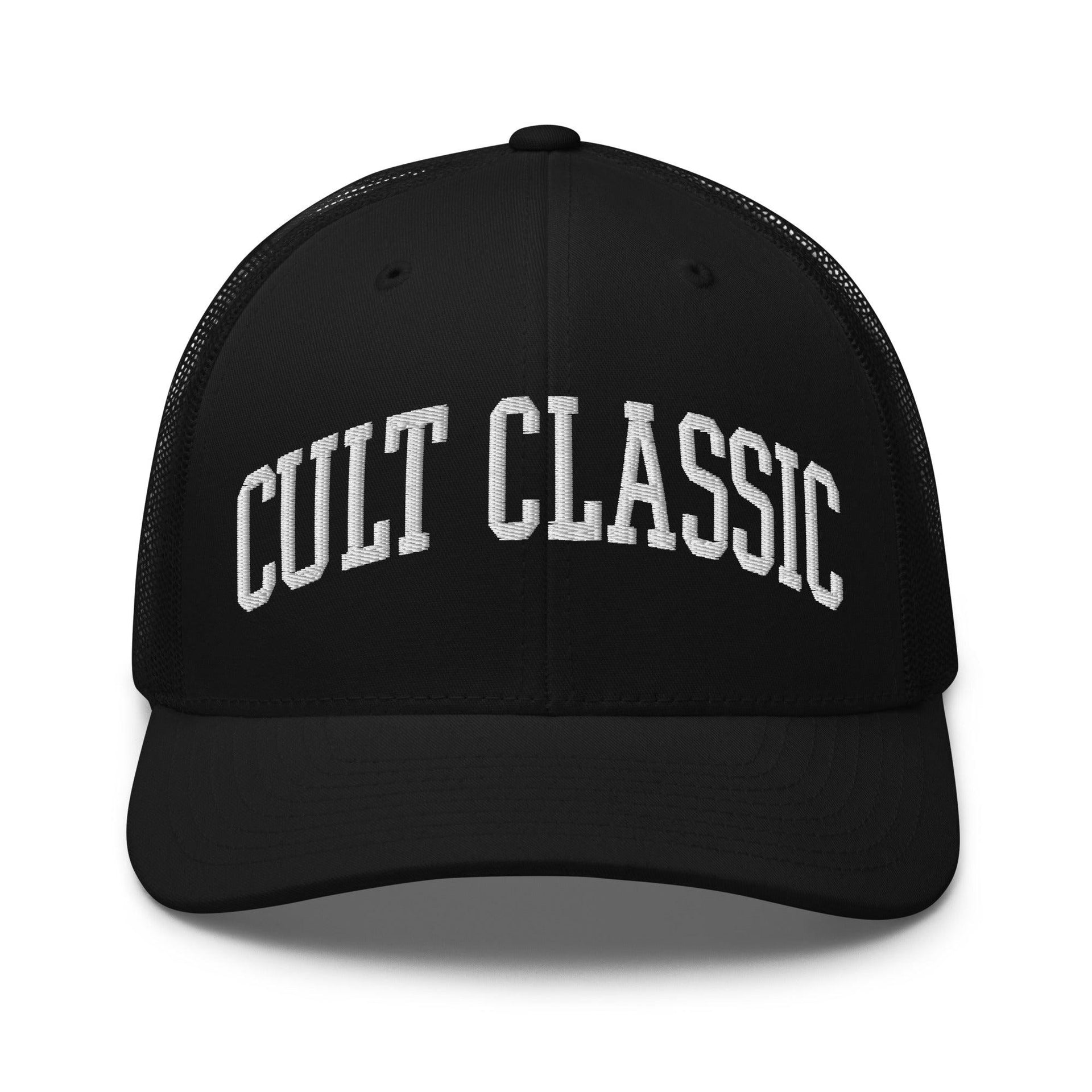 Cult Classic Embroidered Mesh Trucker Hat Black Capital Crowns Funny Trucker Hats