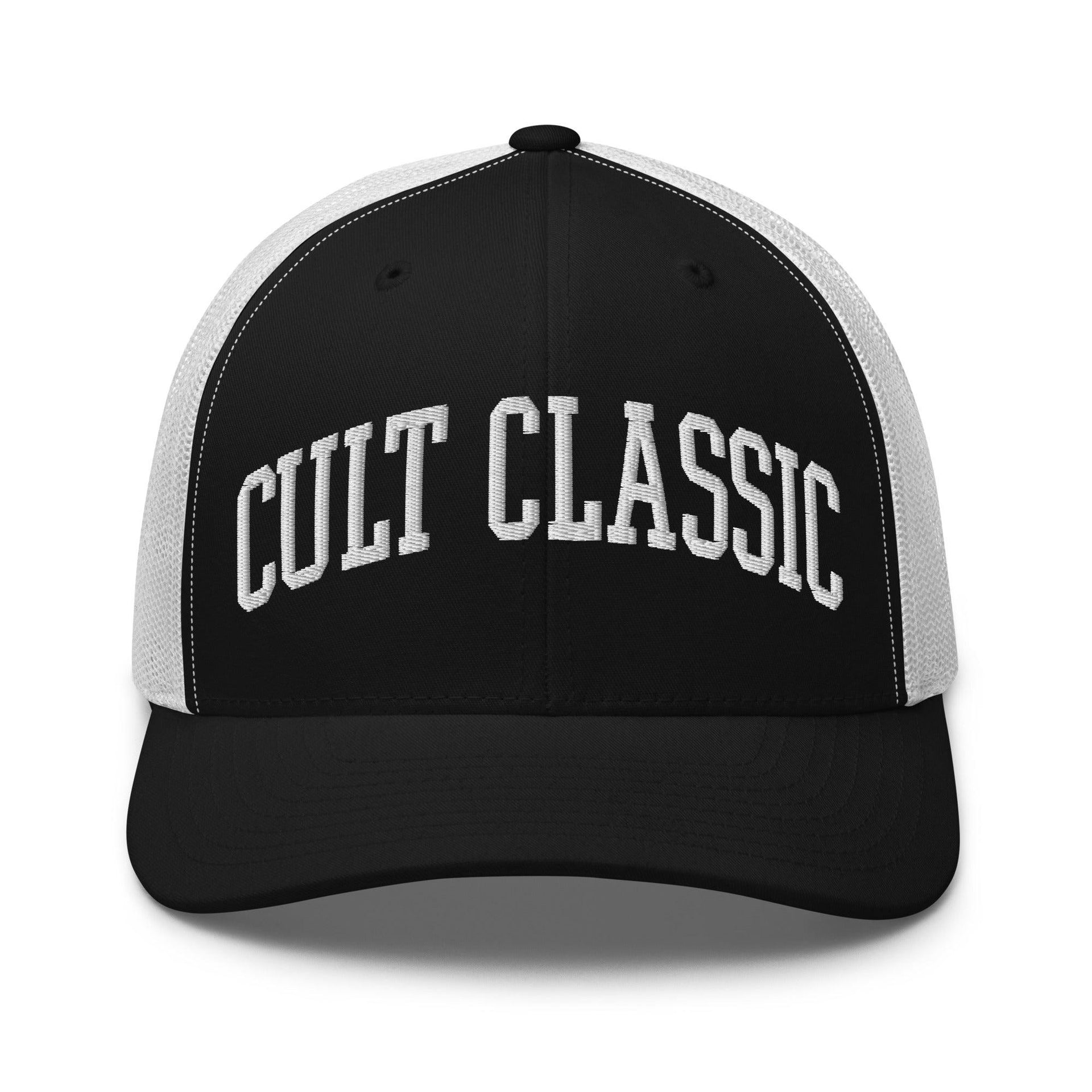 Cult Classic Embroidered Mesh Trucker Hat Black White Capital Crowns Funny Trucker Hats