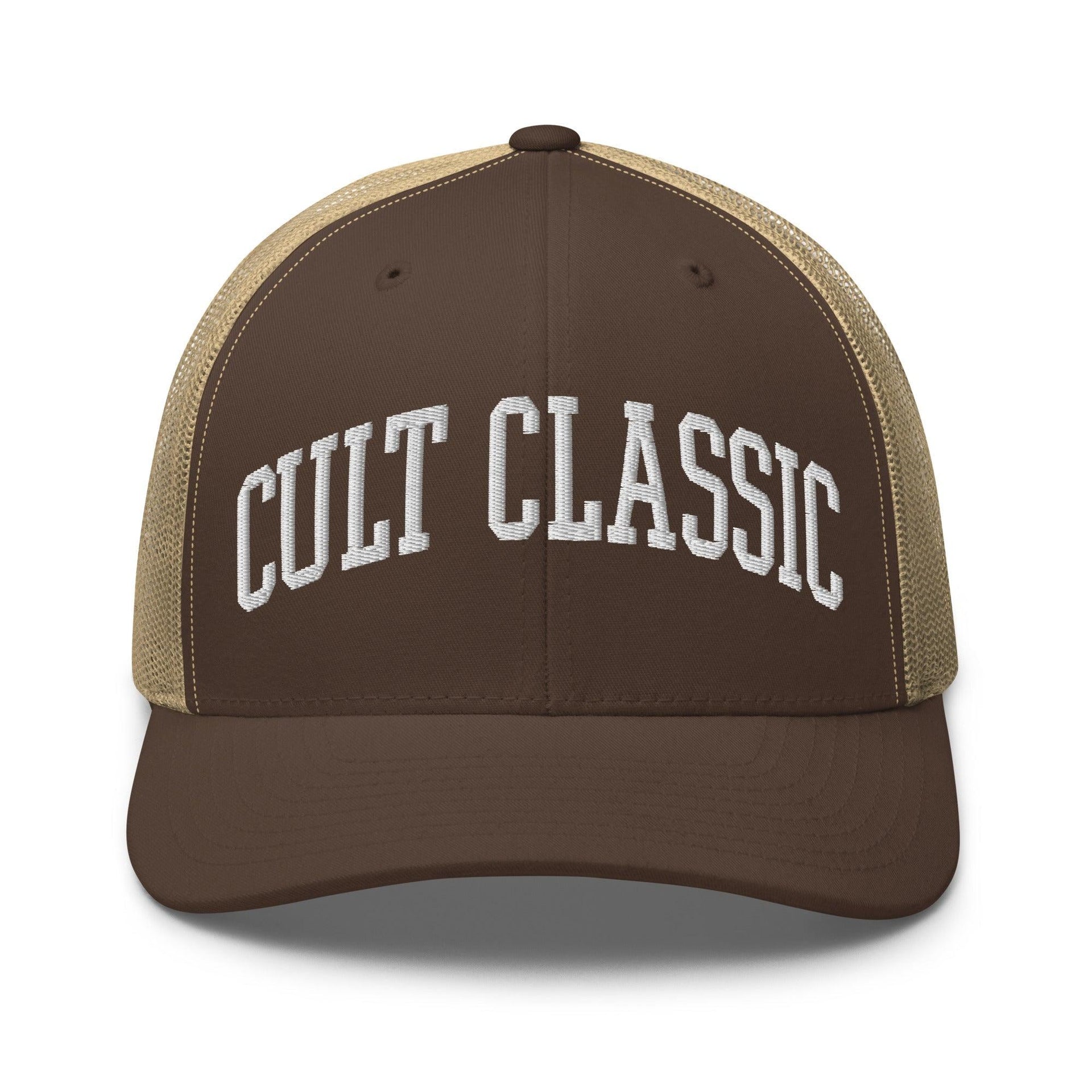 Cult Classic Embroidered Mesh Trucker Hat Brown Khaki Capital Crowns Funny Trucker Hats